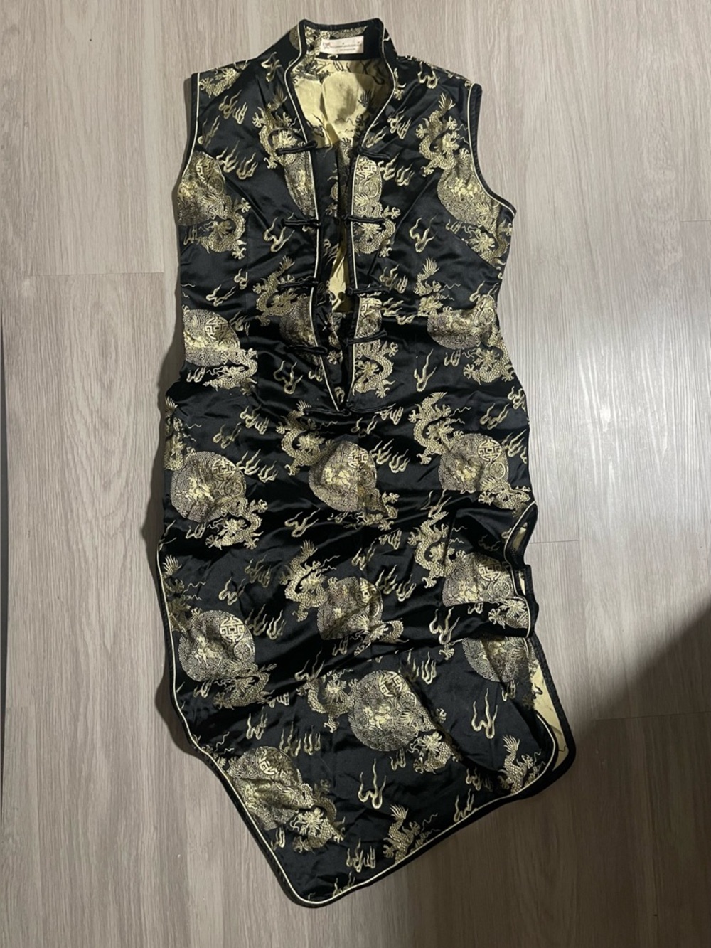 Black & Gold Dragon Brocade Cheongsam Dress